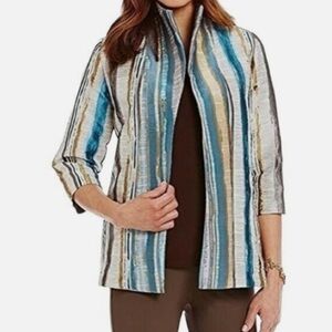 IC By CONNIE K Striped Tapestry Jacket 3/4 sleeve, Medium,Artsy Office Lagenlook
